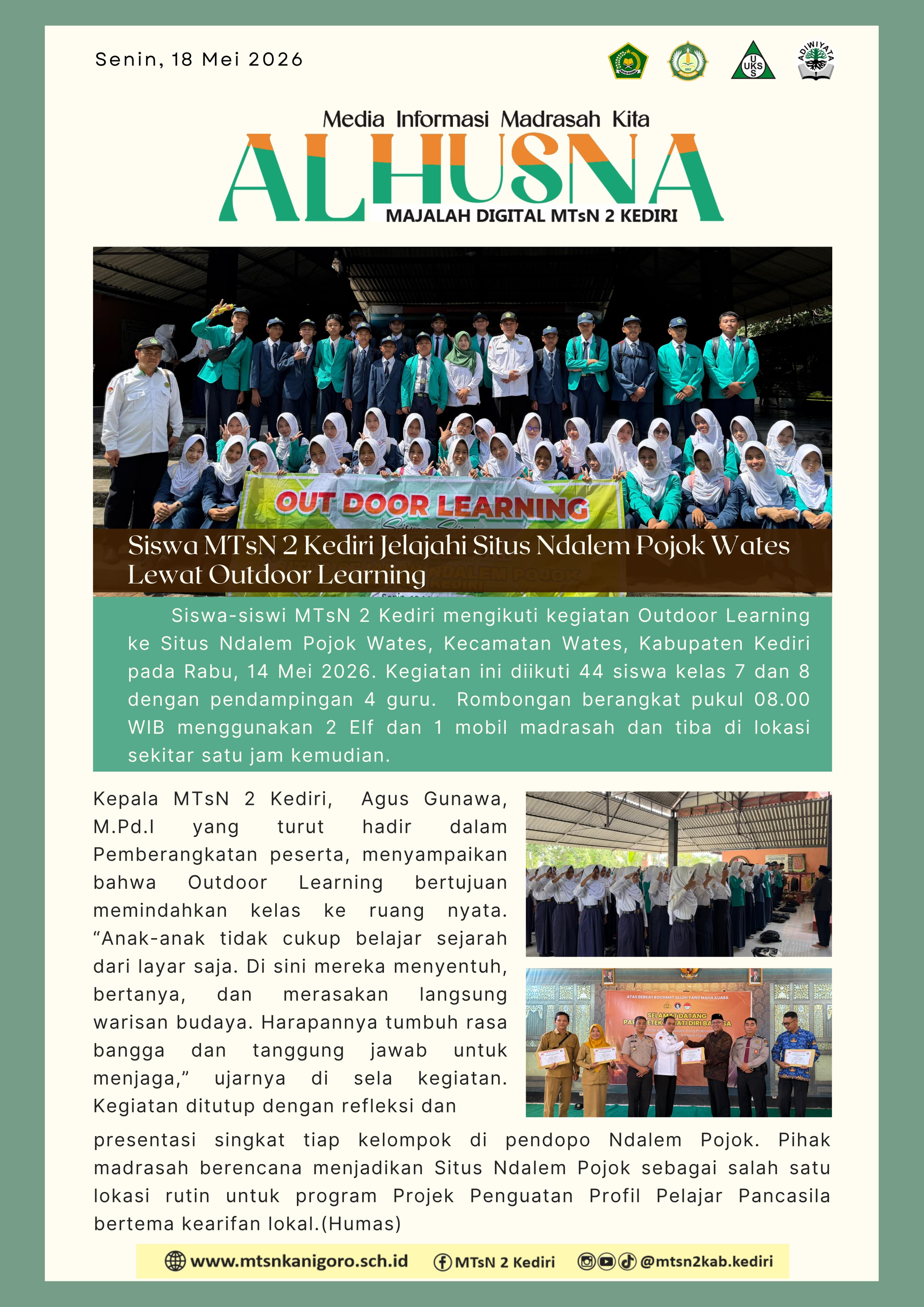 OUTDOOR LEARNING MTsN 2 KEDIRI KE SITUS NDALEM POJOK