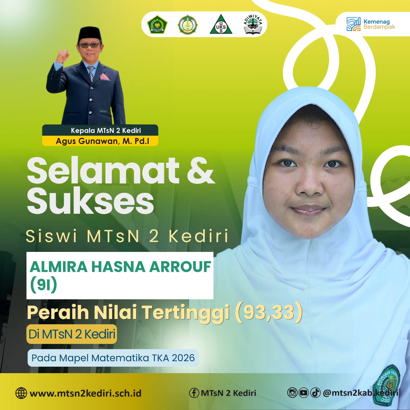 Peraih nilai TKA tertinggi di MTsN 2 Kediri