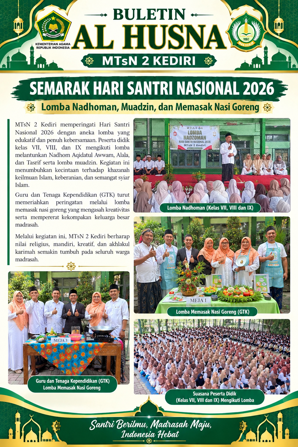Semarak Hari Santri Nasional 2026, MTsN 2 Kediri Gelar Aneka Lomba Religi dan Memasak
