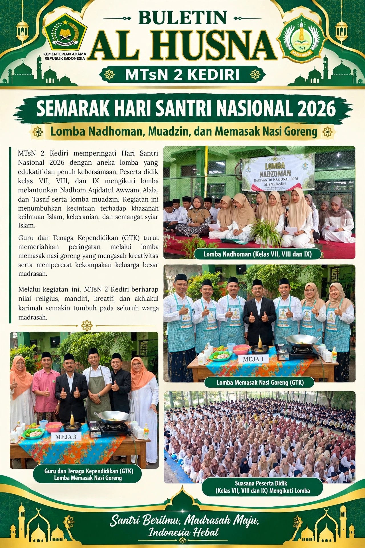 Semarak Hari Santri Nasional 2026, MTsN 2 Kediri Gelar Aneka Lomba Religi dan Memasak